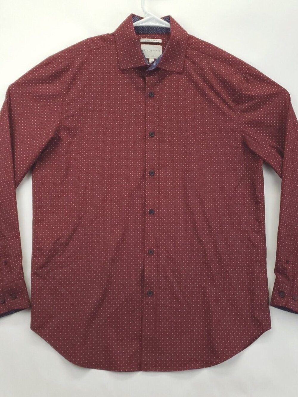 Con.Struct Shirt Mens Medium Burgundy Stretch Slim Fit Flip Cuffs Button-Up